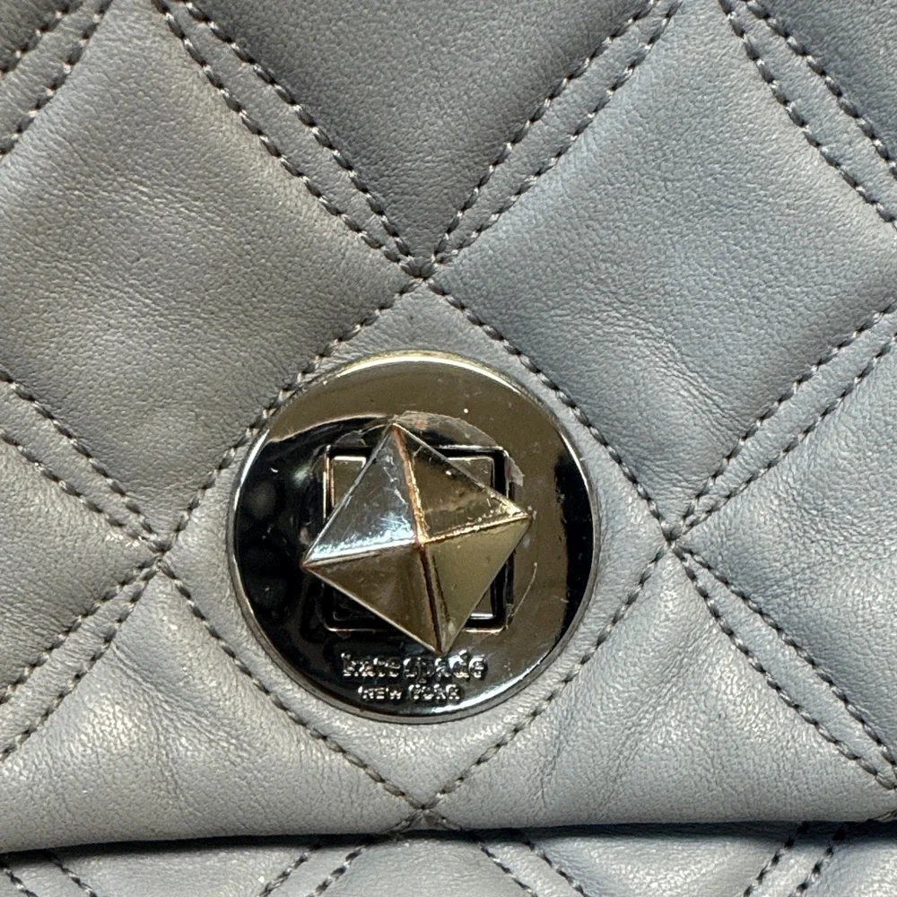 Kate Spade Quilted Gray Shoulder Bag with Chain Strap